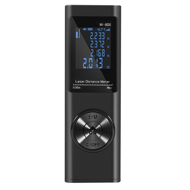 80m Aluminum IP54 4 Measurement Units Digital Infrared Ray Distance Meter Rechargeable Waterproof Dustproof Fallproof: Black