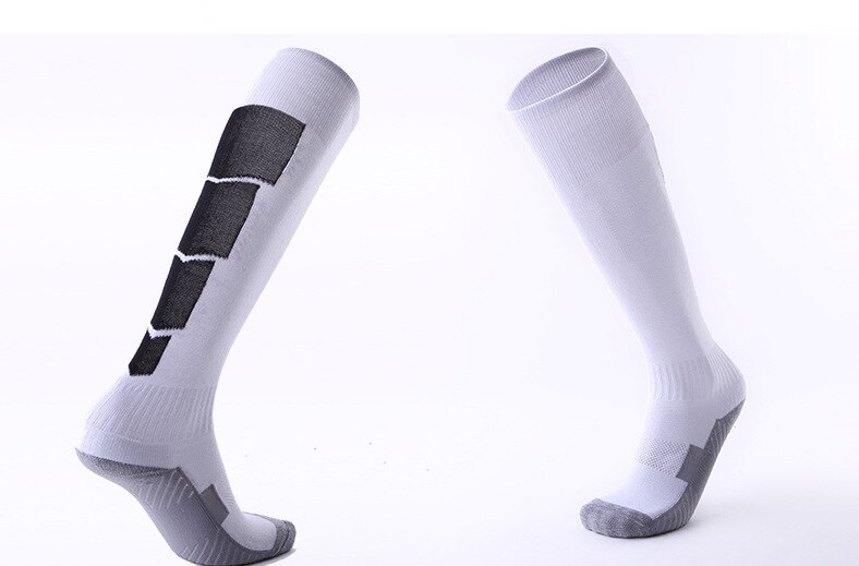 Mænd kvinder sportsfodboldstrømper knæhøjt kompressionshåndklæde slidbestandigt åndbare leggings strømpe fodboldsok: Hvid