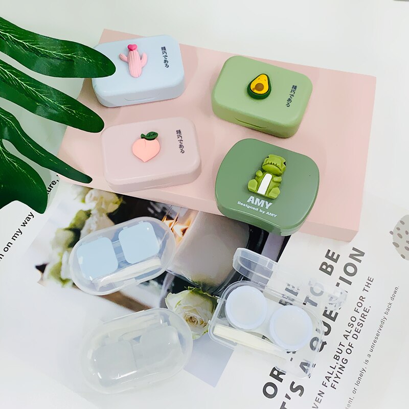 ovolook Cartoon Cosmetic Travel box Storage Holder Contact lens pop case with mirror contact lens case Eyewear