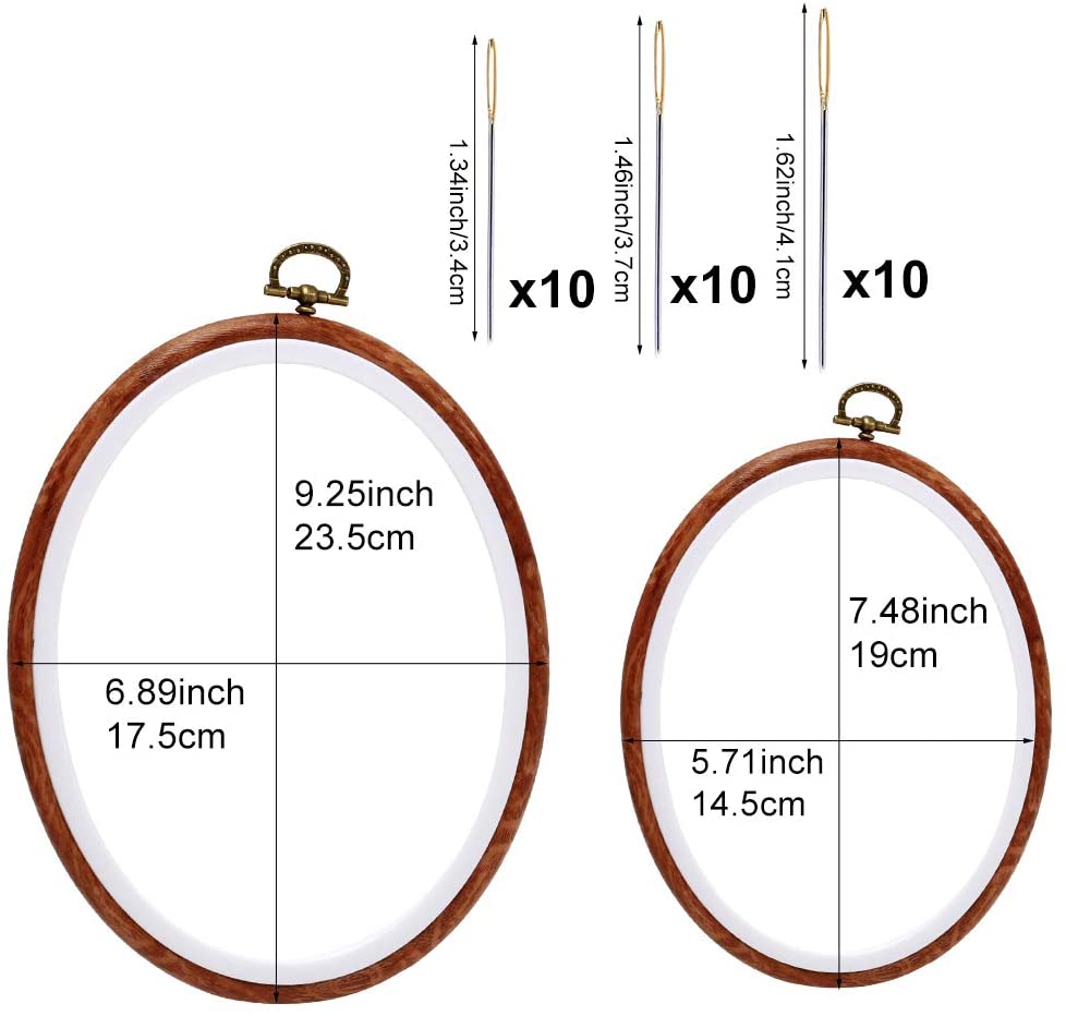 LMDZ 4 Pack Oval Embroidery Hoop, Imitated Wood Display Frame with 30 Pieces Embroidery Needles, Embroidery Frame for Home Decor