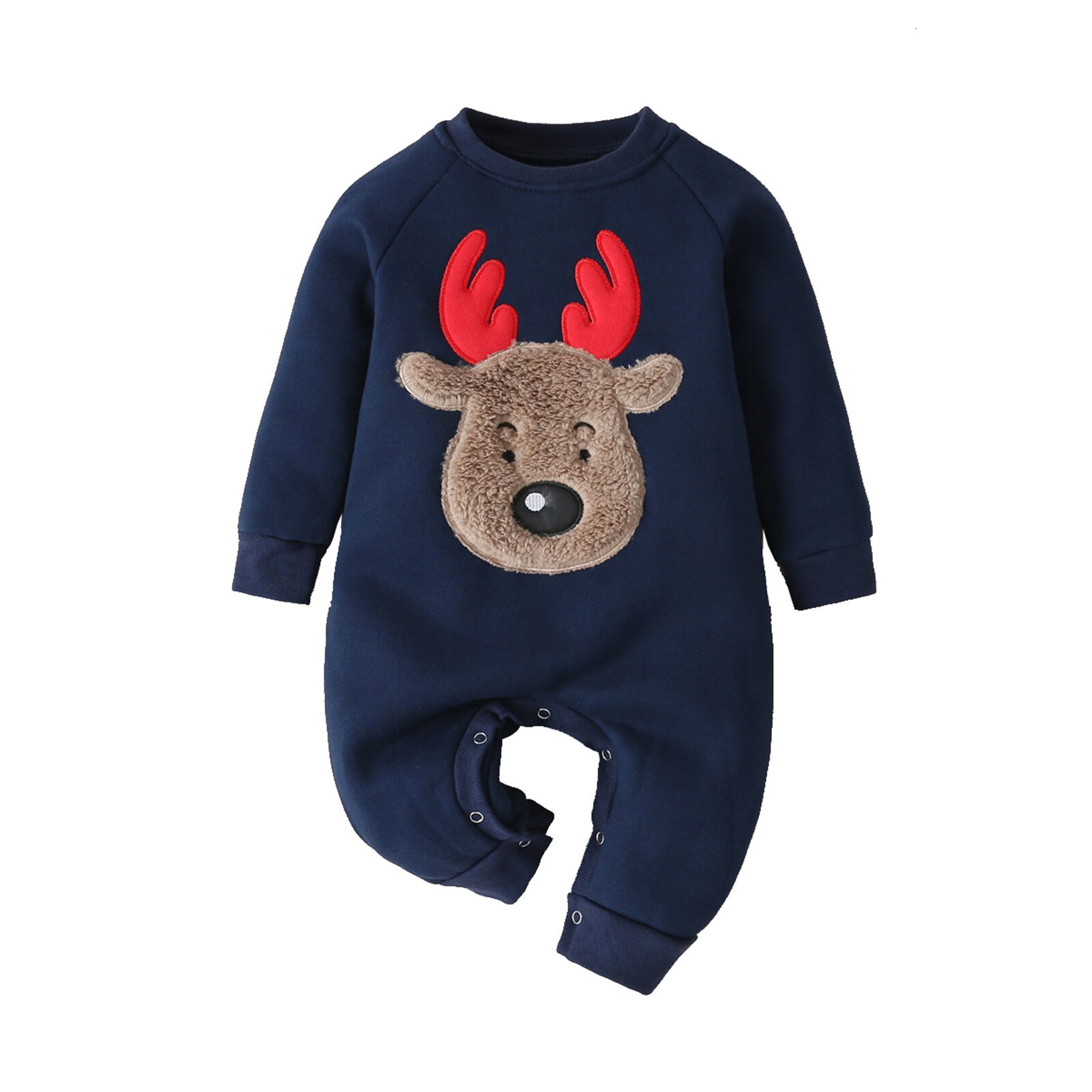 #48 0-12M Newborn Infant Baby Boy Girl Long Sleeve Christmas Deer Romper Jumpsuit Clothes Autumn Winter Newborn Rompers: Blue / 9M