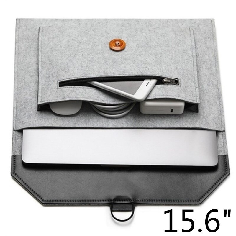 Universal Wolle Filz Schutzhülle Pouch Laptop Abdeckung Notebook Power Adapter Tasche Unisex Aktentasche: Light grey 15.6in