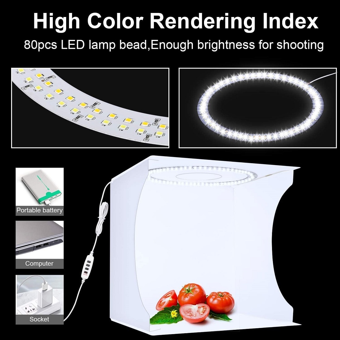 Mini Photo Studio Light Box Adjustable Portable Photography Shooting Light Tent Kit with 6 Backdrops for Jewellery Small Items