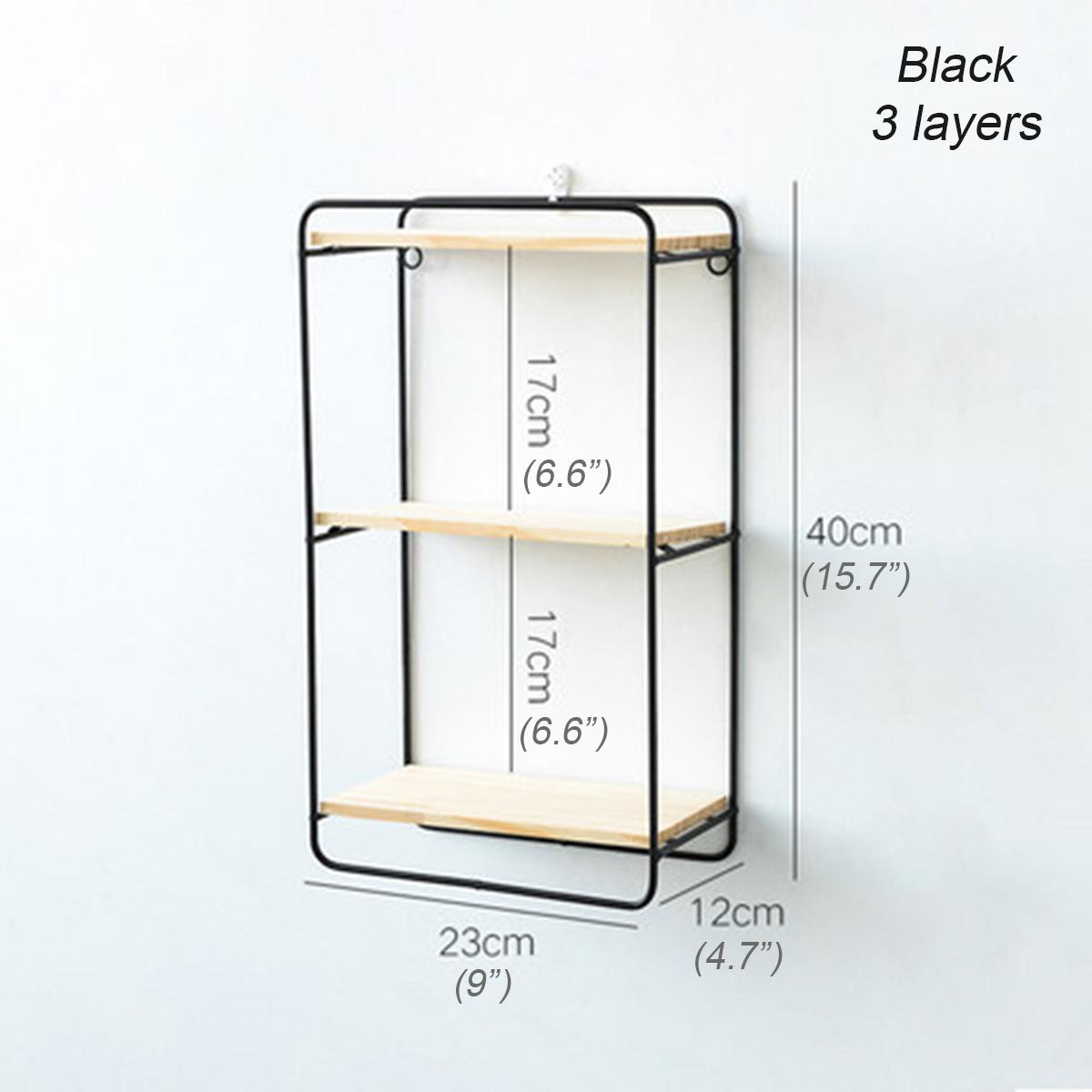 2 färger nordiskt järn rektangulärt rutnät väggförvaringsställ hyllvägg hängande geometrisk figur display hantverk dekorativa hyllor: Svart 3 lager