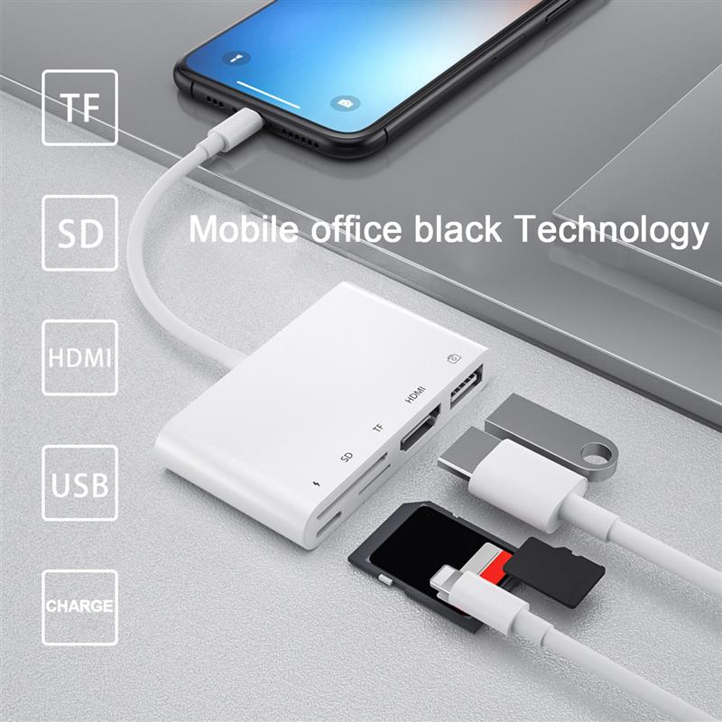 5 In 1 Famale USB3.0 Voor Bliksem Naar 1080P Hdmi-Kabel Usb Sd Tf Kaartlezer Digitale Av tv Otg Adapter Aansluiting Kits Hub