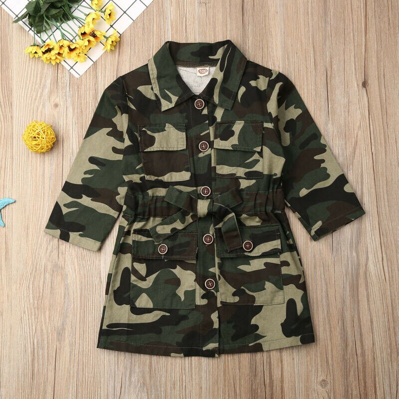 Barn jacka barn småbarn bebis flicka långärmad kamouflagejacka casual camo lång knärock ytterkläder: 24m