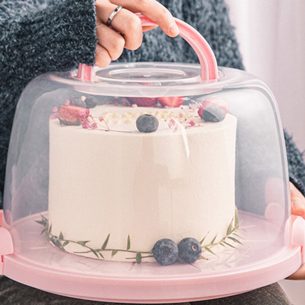 8 Inch Taartdoos Draagbare Handheld Cake Verpakking Voedsel Storage Case Verse Houden Container Met Deksel (Roze)