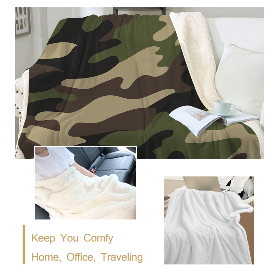 Beddingoutlet camo fleece kasta filt brun grön kamouflage sherpa filt mjuk varm camping filt lyx för pojkar
