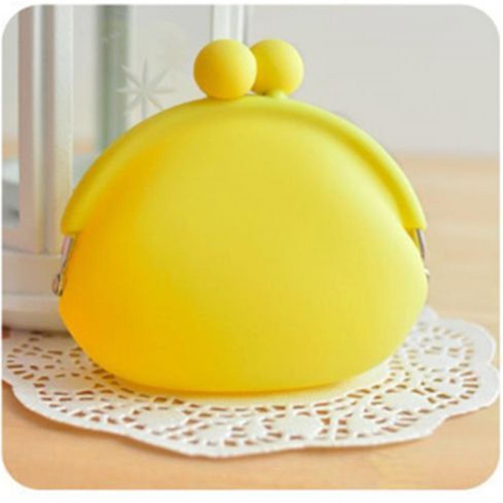 Porte-monnaie rond en Silicone 1 pièce style, coloré, portefeuille, carte pour filles, en caoutchouc, clé de téléphone, pochette de sac grenouille d'été: YELLOW
