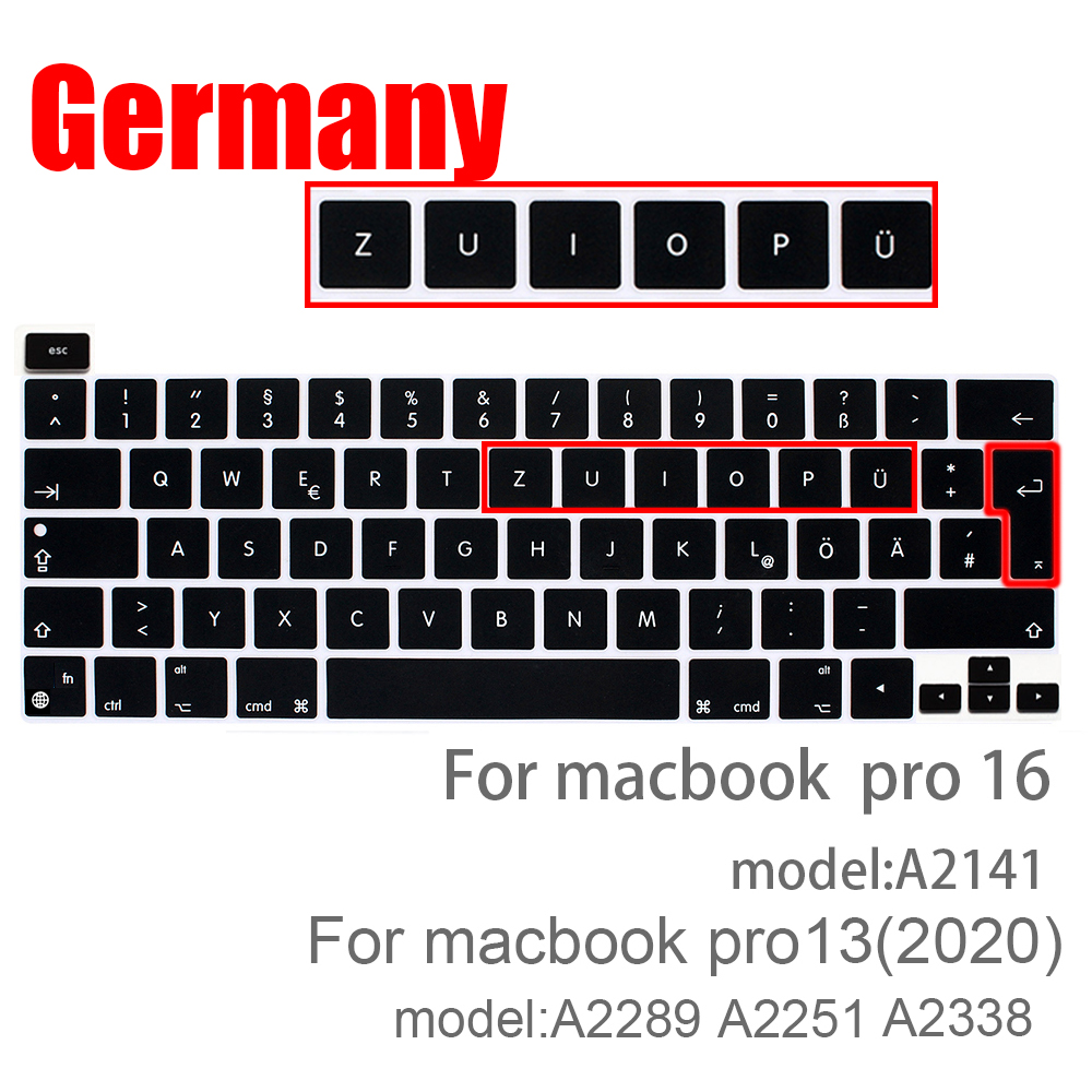 German Laptop Silicone Cover Laptop cover For macbook air 13 pro15 touchbar 11" Keyboard cover Dust-proof silicone keyboard case: A2338A2289A2251
