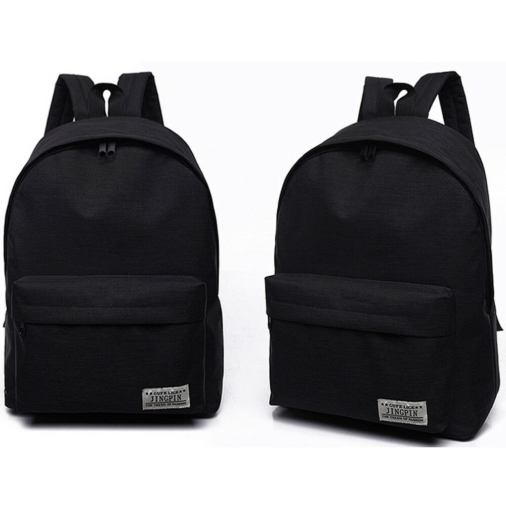 Décontracté hommes femmes universel sac à dos angleterre style toile sac d'école couleur unie Portable sac à bandoulière: Black