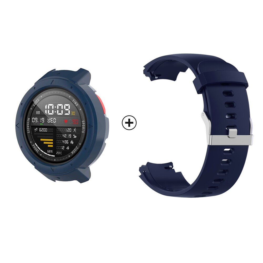 For Amazfit Verge A1801 Strap Smart Watch Band For Xiaomi Amazfit Verge 3 Case Cover Silicone Watchband + PC Protector Frame: Midnight blue