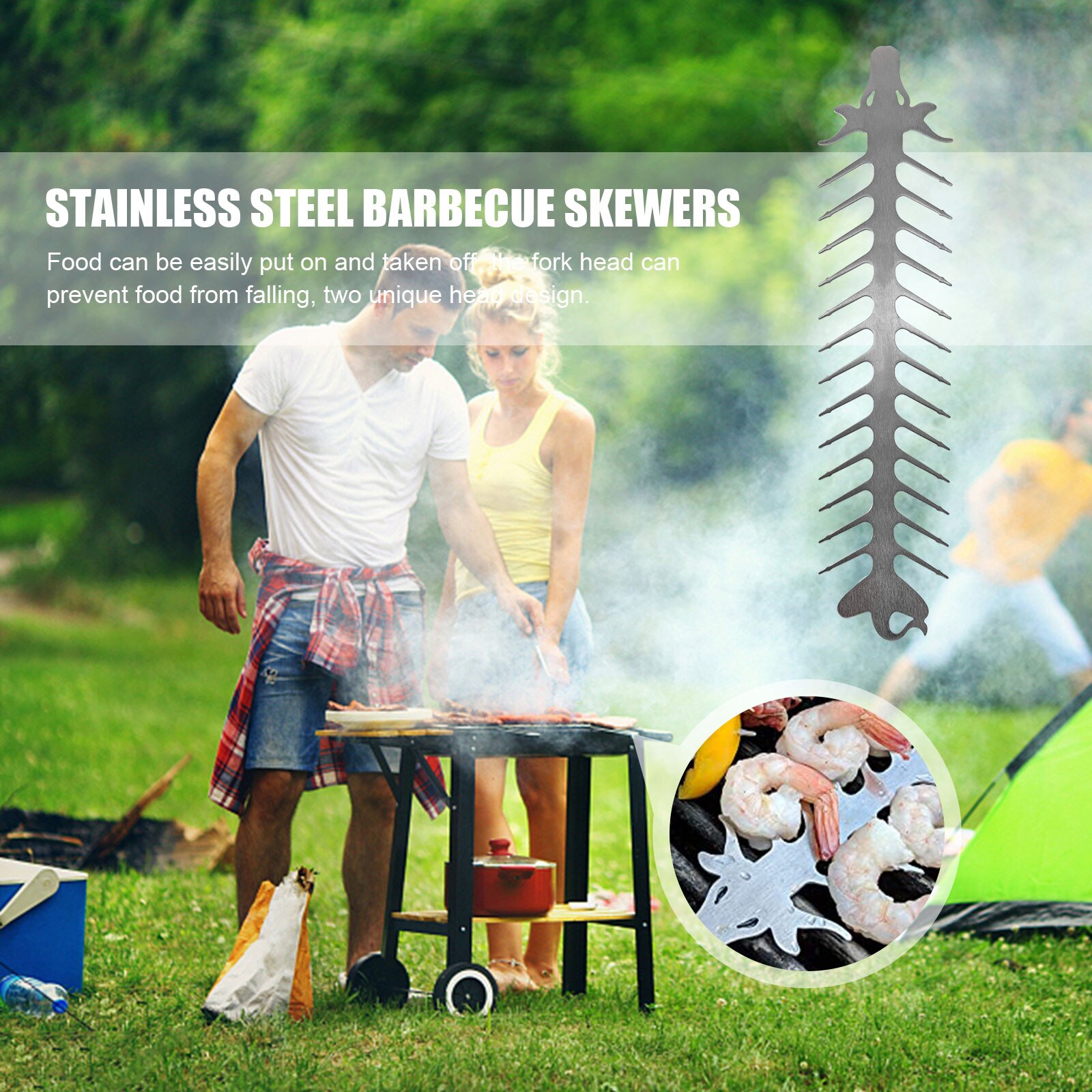 BBQ Skewers Quick Release Stainless Steel Reusable Skewers for Grilling Shish Kabob Shrimp Beef Pork Meat Chicken Vegetable