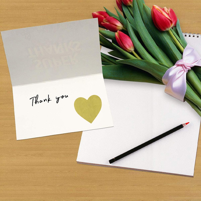 100-500PCS Thank You Stickers Rolling Merci Children's Stickers for Business Packaging Home Made Love Heart Shaped Sticker