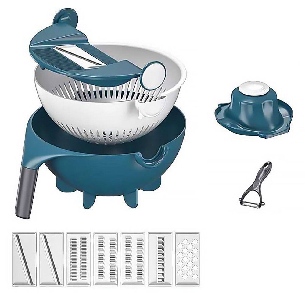 Multifunctional Vegetable Cutter Machine Potato Slicer Radish Grater Shapes Slicer Board Kitchen Tools Vegetable Drain Basket: Blue