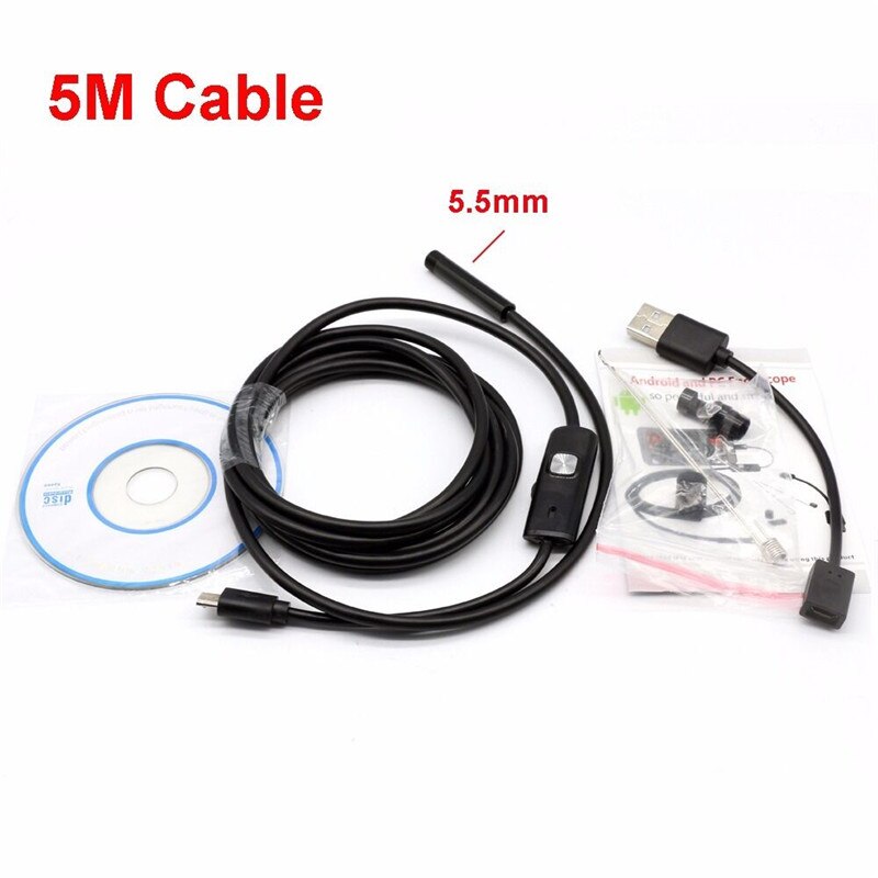 HD USB Android Camera Endoscope IP67 2m 5m Micro Inspection Video Camera Snake Borescope Tube 5.5mm USB Endoscope for Android: 5M