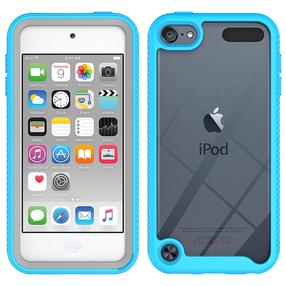 Shockproof Cover Voor Apple Ipod Touch 7 Case Touch 6 Huid 5 Armor Anti Shock Hard Clear Cases + Front screen Protector: For ipod touch 5 / Light Blue