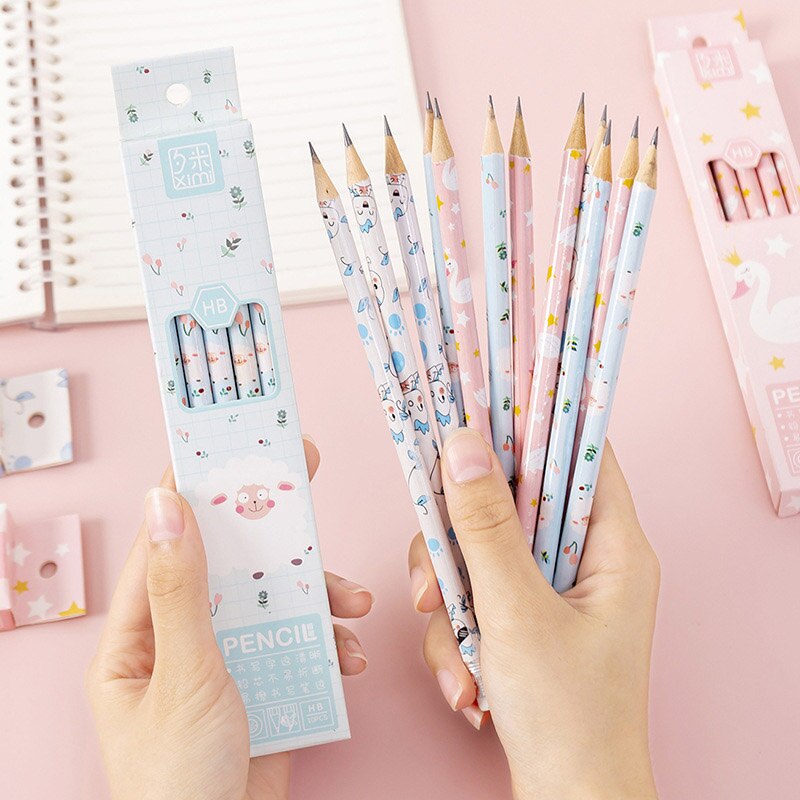 10 Pcs/Box HB Cute Cartoon Pencil Wood Pencil Set With Earser For Kids School Stationery Drawing Supplies