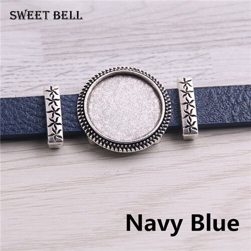 5pc PU Bracelets Bangles Base Setting Cuff Blank Trays Brazel fit 18mm Glass Cameo Dome Cabochon DIY Jewelry Findings D6442: Navy Blue