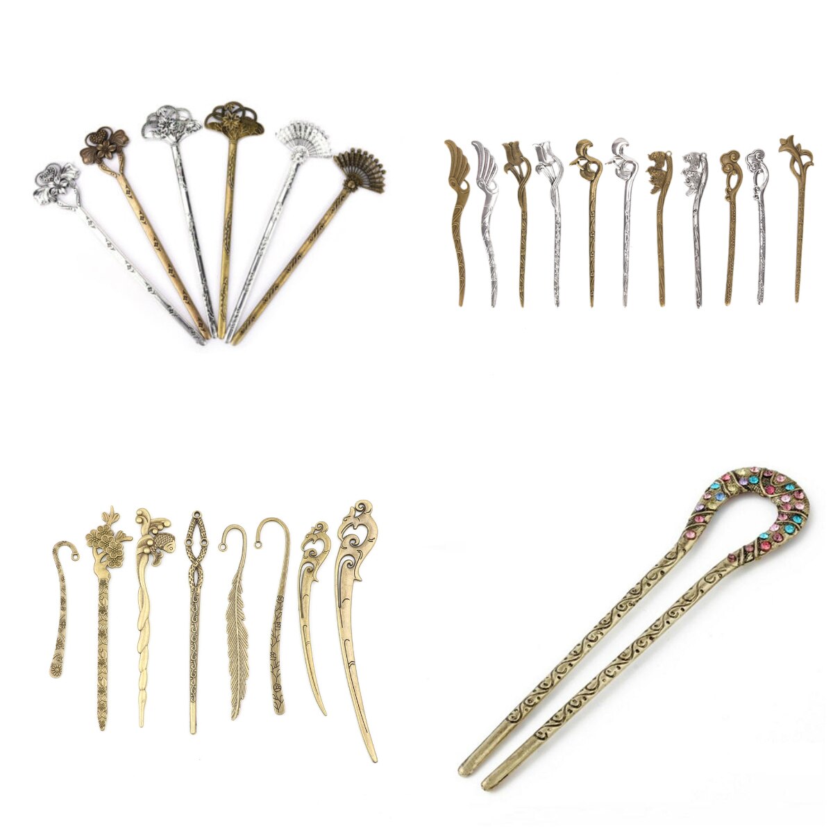Chinese Vintage Bronze Antique Hair Sticks Hairpin DIY Zinc Alloy Metal Jewelry Accessories Bob Bookmark
