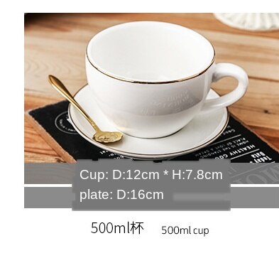 Sjov glødende europæisk hvid luksus porcelæn kop og underkop keramik simpel te sæt moderne kaffekopper tazas para cafe køkken: 500ml