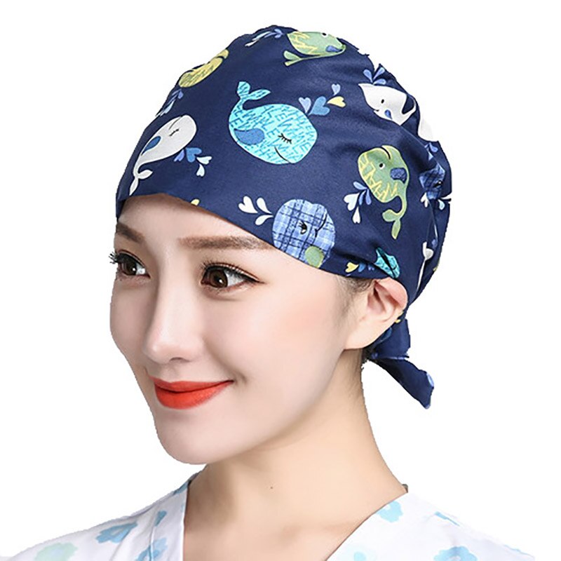 Scrubs Caps Verstelbare Head Cover Bouffant Hoeden Sombrero Mujer Cartoon Bloem Gedrukt Katoen Caps Wasbare Werkkleding Hoeden: 10