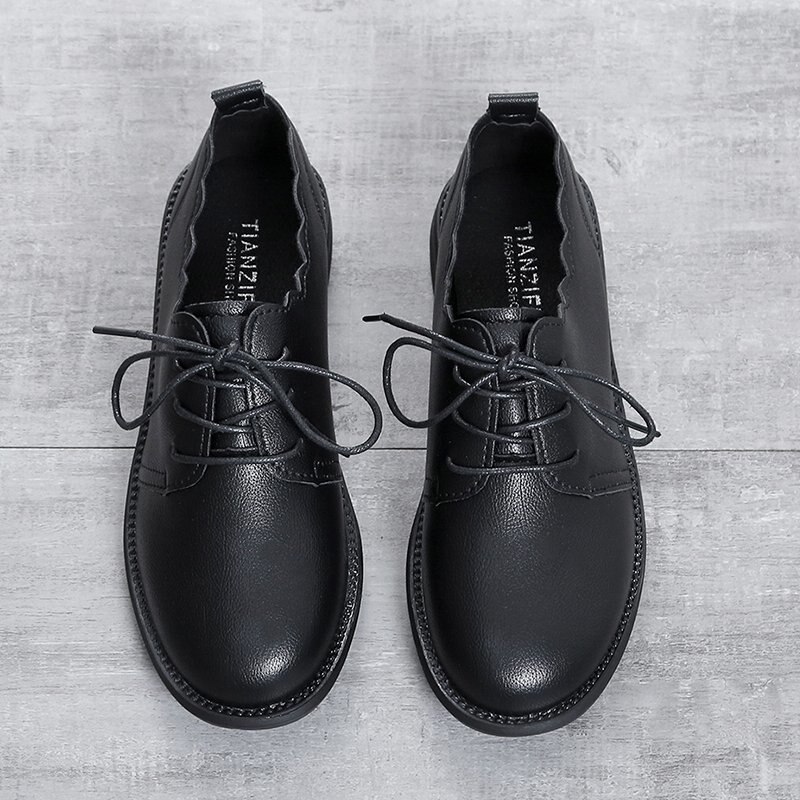 Spring Autumn Women's Oxford Shoes Black Lace Up Leather Shoes Wave Brogue Shoes Cross-tied Casual Shoes zapatos mujer 8812N