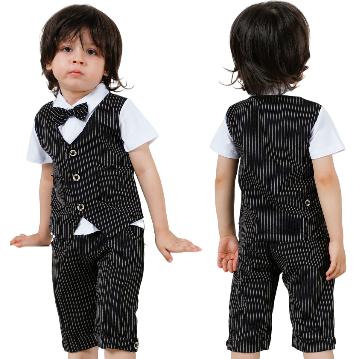 Baby drenge herre fødselsdags outfit spædbarn bryllupsfest dragt småbørn dåb formelt tøj sæt dåbskjole: Sort / 4t