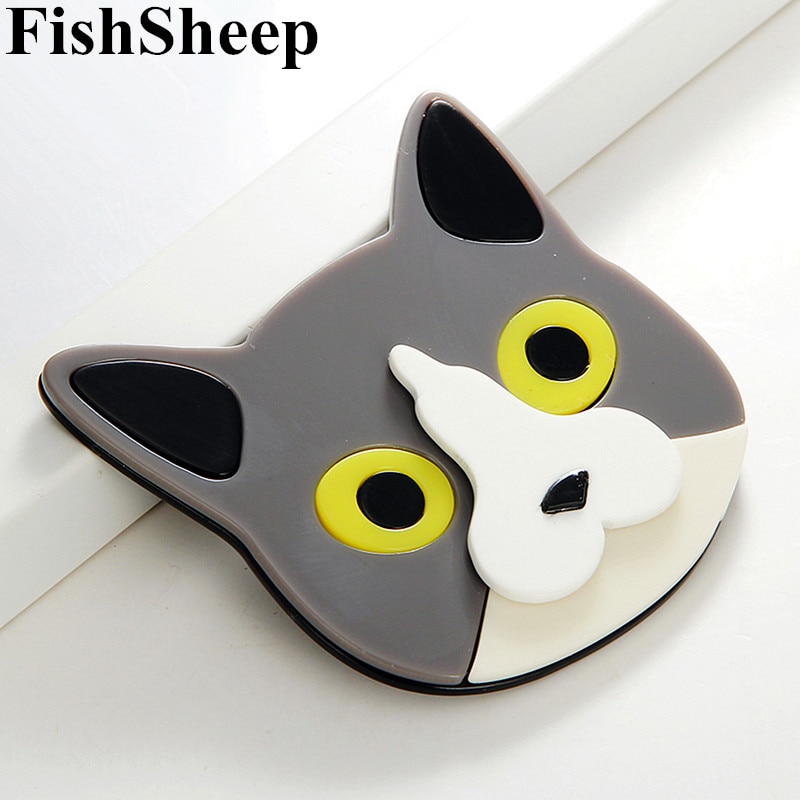 FishSheep Large Cat Acrylic Brooches Pins For Women Kids Cute Resin Animal Cats Big Brooch Pins Corsage Jewelry