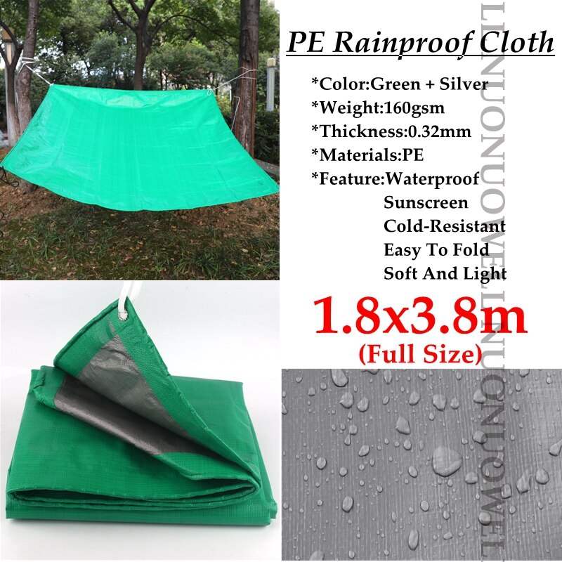 Tela impermeable para camiones, 0,32mm de espesor, lona verde y plateada PE, tela impermeable para jardín: 1.8x3.8m