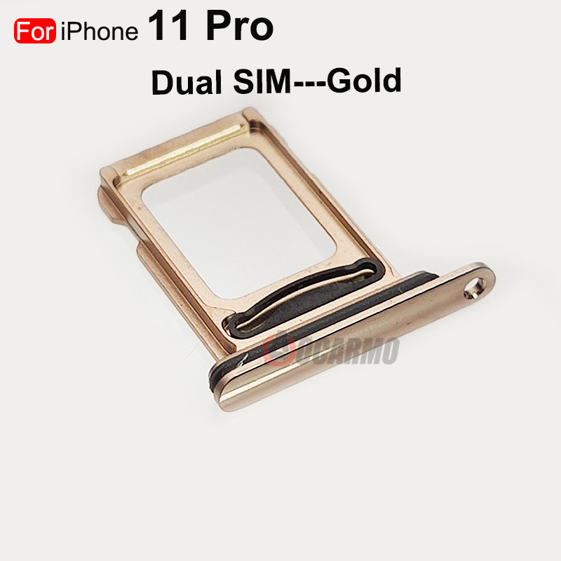 Aocarmo 10 sztuk/partia podwójna karta Sim dla iPhone 11 zawodowiec pojedyncze gniazdo karty SIM taca uchwyt adapter gniazdo części zamienne: 10szt -Dual---złoto
