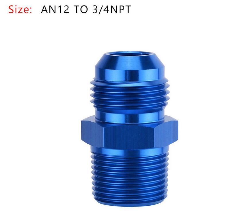 Areyourshop bil 1pc an4 an6 an8 an10 an12 npt rett fyringsolje luftslangetilpasning hannadapter blå bil biltilbehør: An12 to 3 4 npt