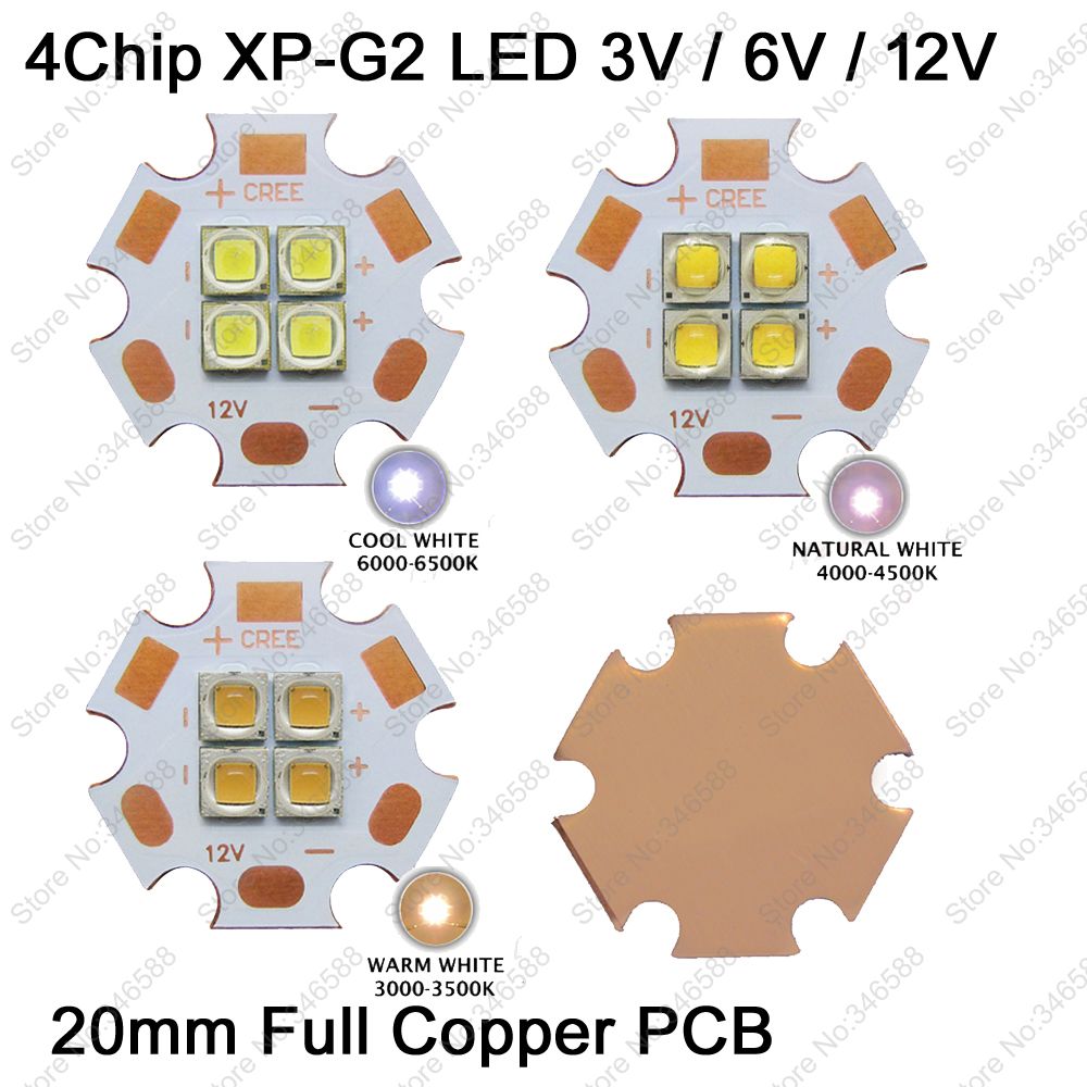 2 stks 3 V/6 V/12 V Cree XPG2 XP-G2 4 Chips 4 LEDs 18 W High Power LED Emitter Cool Wit Neutraal Wit Warm Wit Kleuren voor optie
