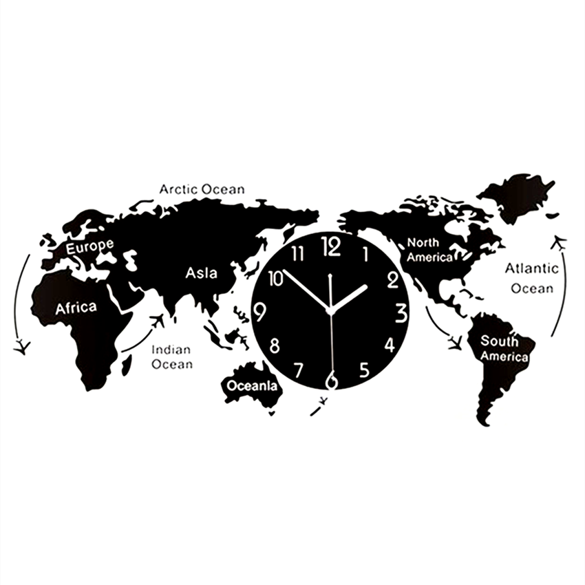 Unique Acrylic Wall Clock World Map Wall Hanging Clock For Office Home Living Room Wall Art Home Decorations JC280