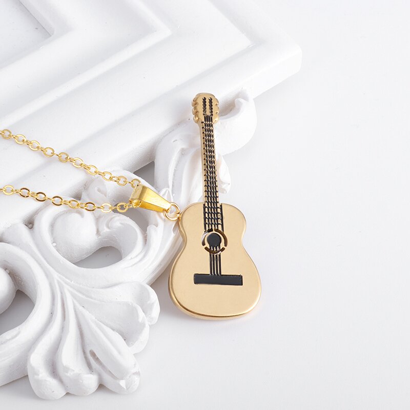 Collar con colgante de guitarra musical de acero inoxidable, accesorios de joyería para músico, hombres y mujeres, Punk, Hip Hop, Rock, instrumentos musicales