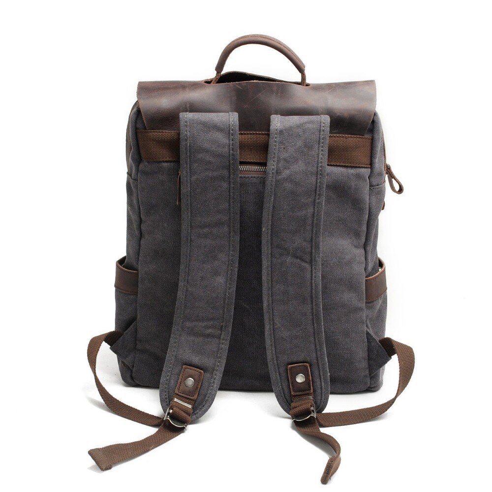 laptop men&#39;s backpack waxed canvas Backpack Vintage Canvas Backpack Leather School Bag Neutral Portable Wearproof Travel Bag