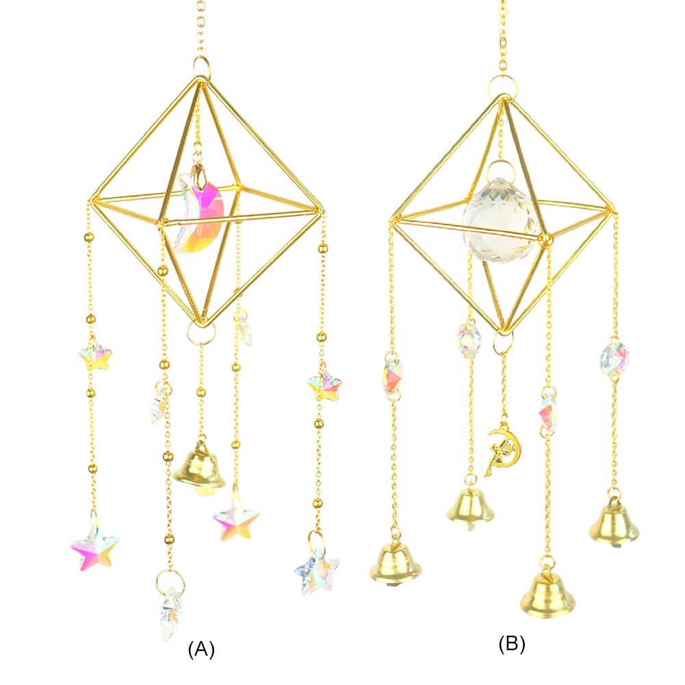Crystal Wind Chime Star Moon Sun Catchers Prisms Pendant Dream catcher Plated Hanging for Outdoor Indoor Garden Windchimes