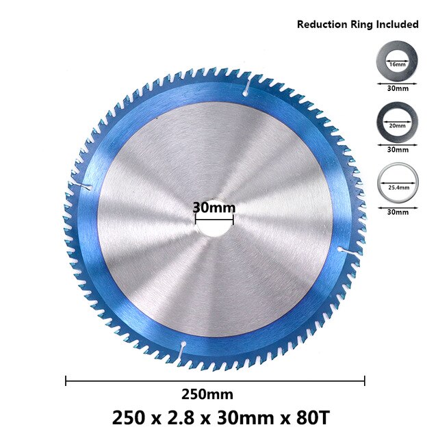 1pc 210 250 255 300mm Circular Saw Blade Nano Blue Coated TCT Saw Blade 24T 28T 40T 80T Carbide Wood Cutting Disc: 250x30x80T