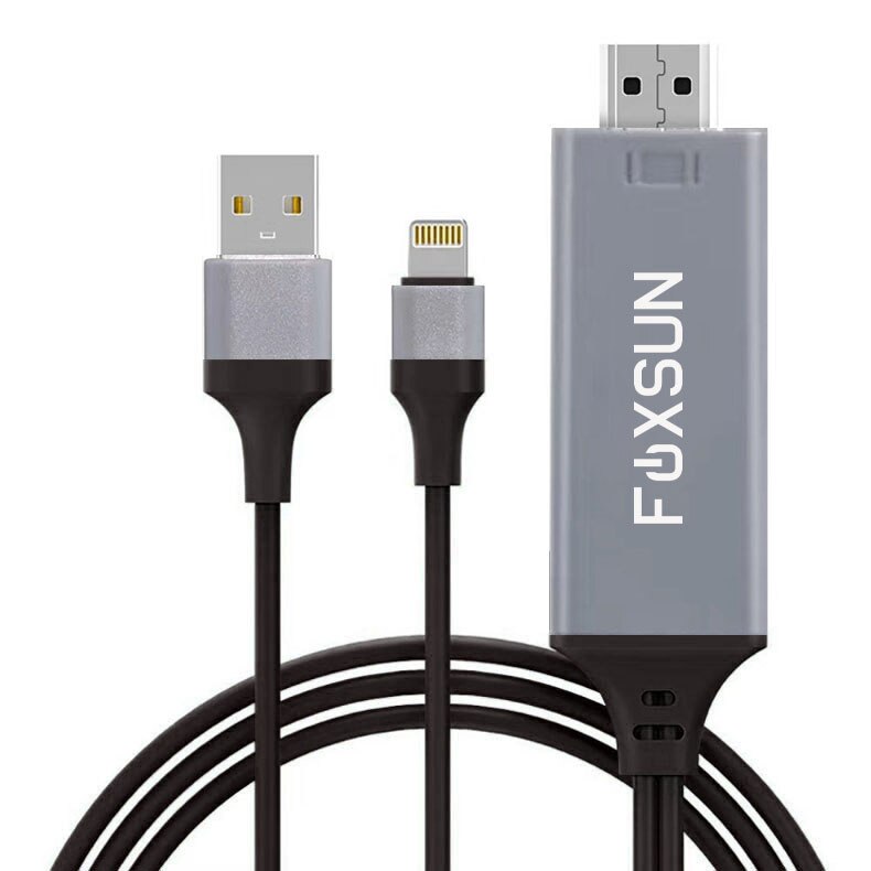 Foxsun voor lightning naar hdmi kabeladapter voor iphone lightning digitale av adapter 1080p mhl naar hdmi converter voor iphone 8/7/6: Zwart