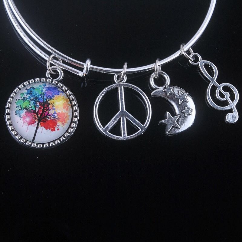 18 Styles Cabochon Dome Tree of Life charms Bracelet Adjustable Expandable Wire Bangles for Women Fine Jewelry B013: 11