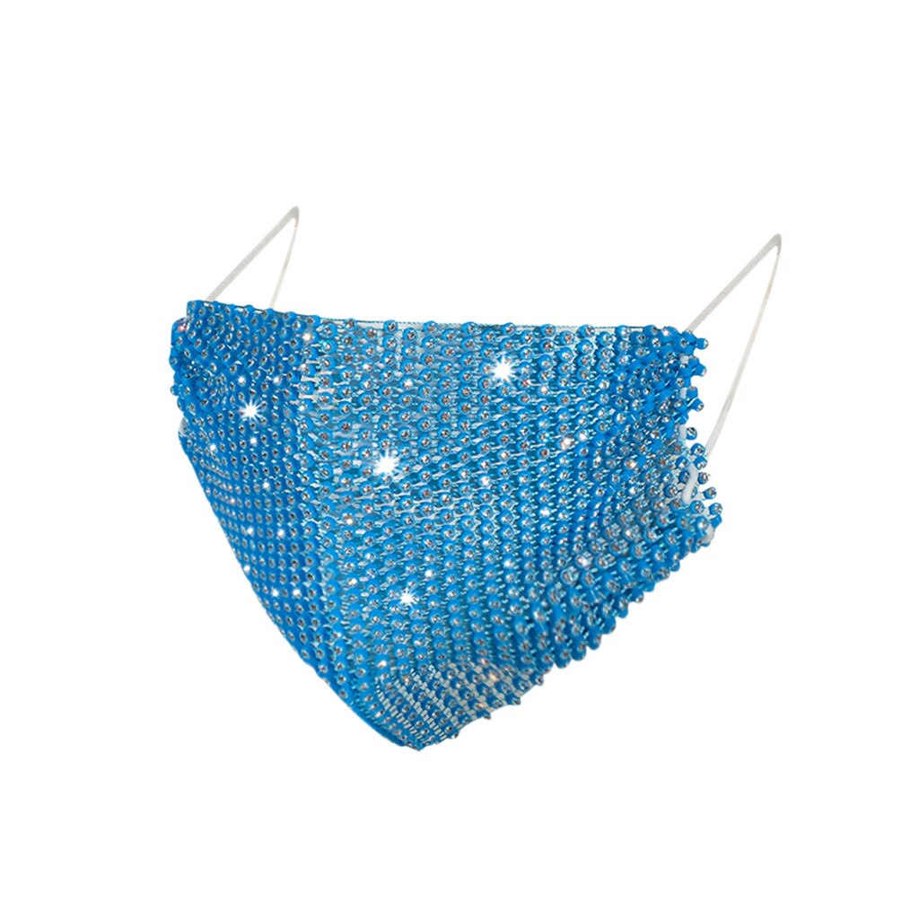 Hoed in snoepkleuren, mondkapje met pailletten voor volwassenen met diamanten, baseballpet, gezichtsbedekking, herbruikbare mondkap voor buitenritten: Blauw