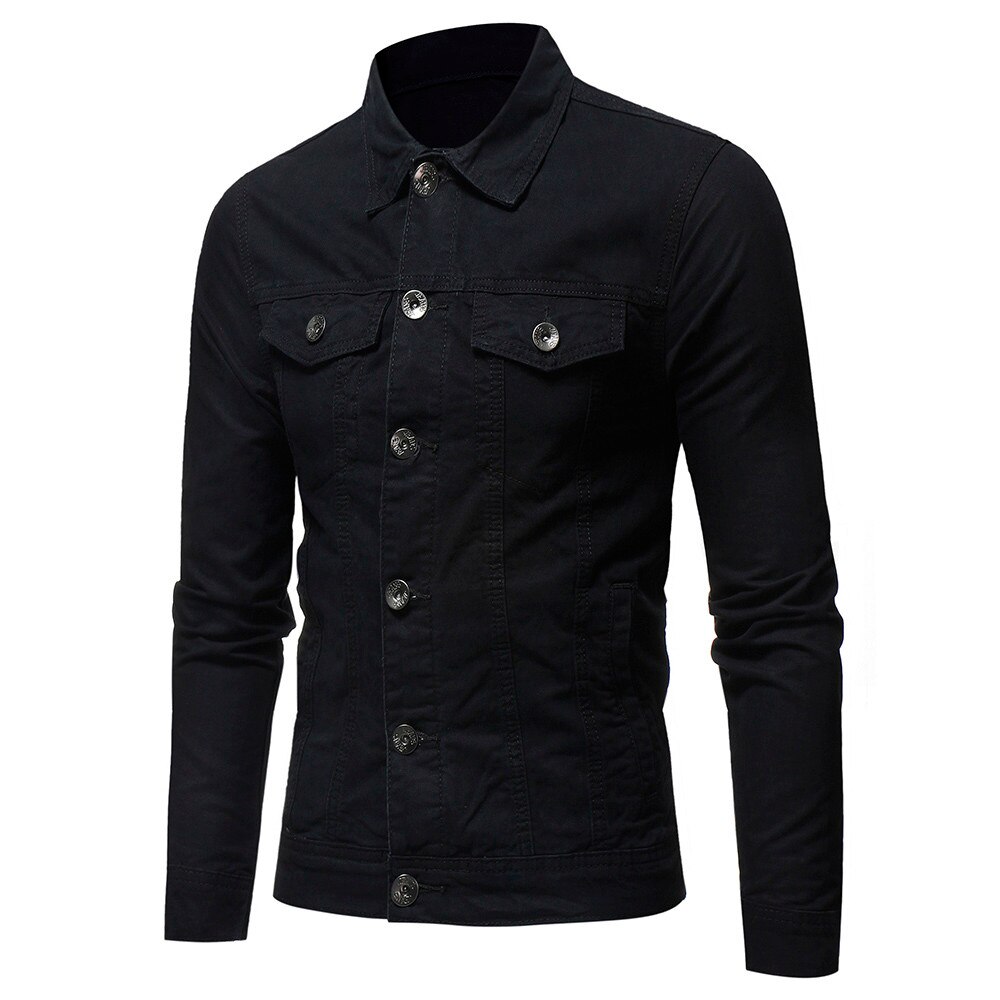 Denim Jas Heren Jas Casual Black Denim Jas Katoen Turn-Down Kraag Lange Mouwen Denim Bomber Jassen Voor Man