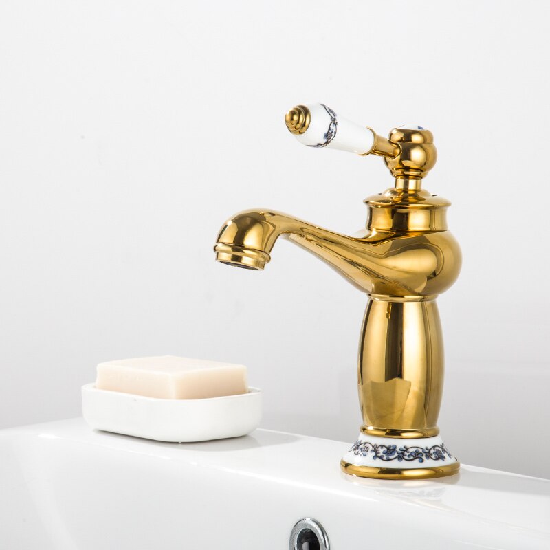 Bathroom Faucet Antique Bronze Finish mic Brass Basin bathroom sink tap Faucets Single Handle Water Mixer Taps water mixing valv: golden