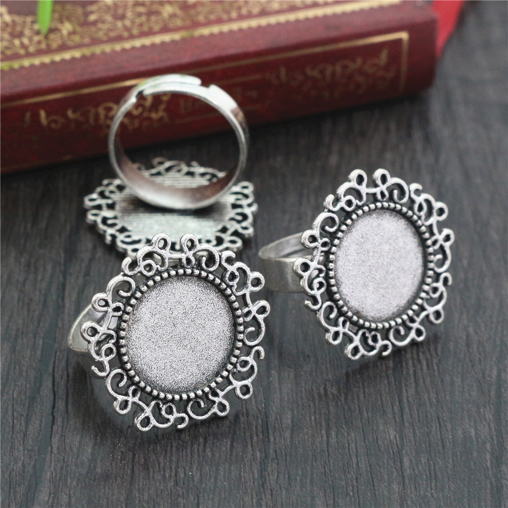 Fit 14mm 5pcs Bronze Antique Silver Plated Colors Round Adjustable Ring Settings Blank/Base,Fit 14mm Glass Cabochons