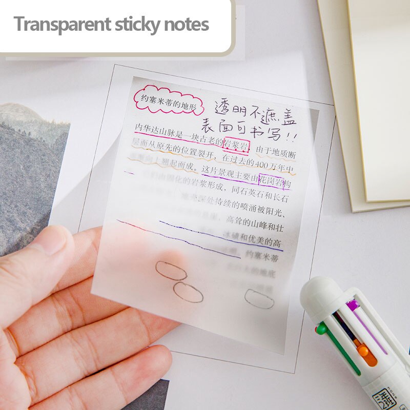 Kawaii Clear Sticky Notes Set 50 Sheets Waterproof Adhensive Notepad Posted it Stationery Stickers School Office Supplies