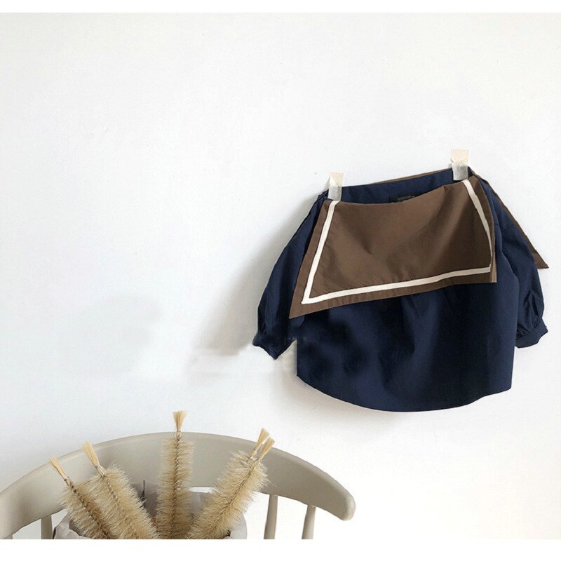 Herfstmeisjes katoenen t-shirt met lange mouwen en koreaanse marineblauwe tops voor kinderen: Blauw / 3t