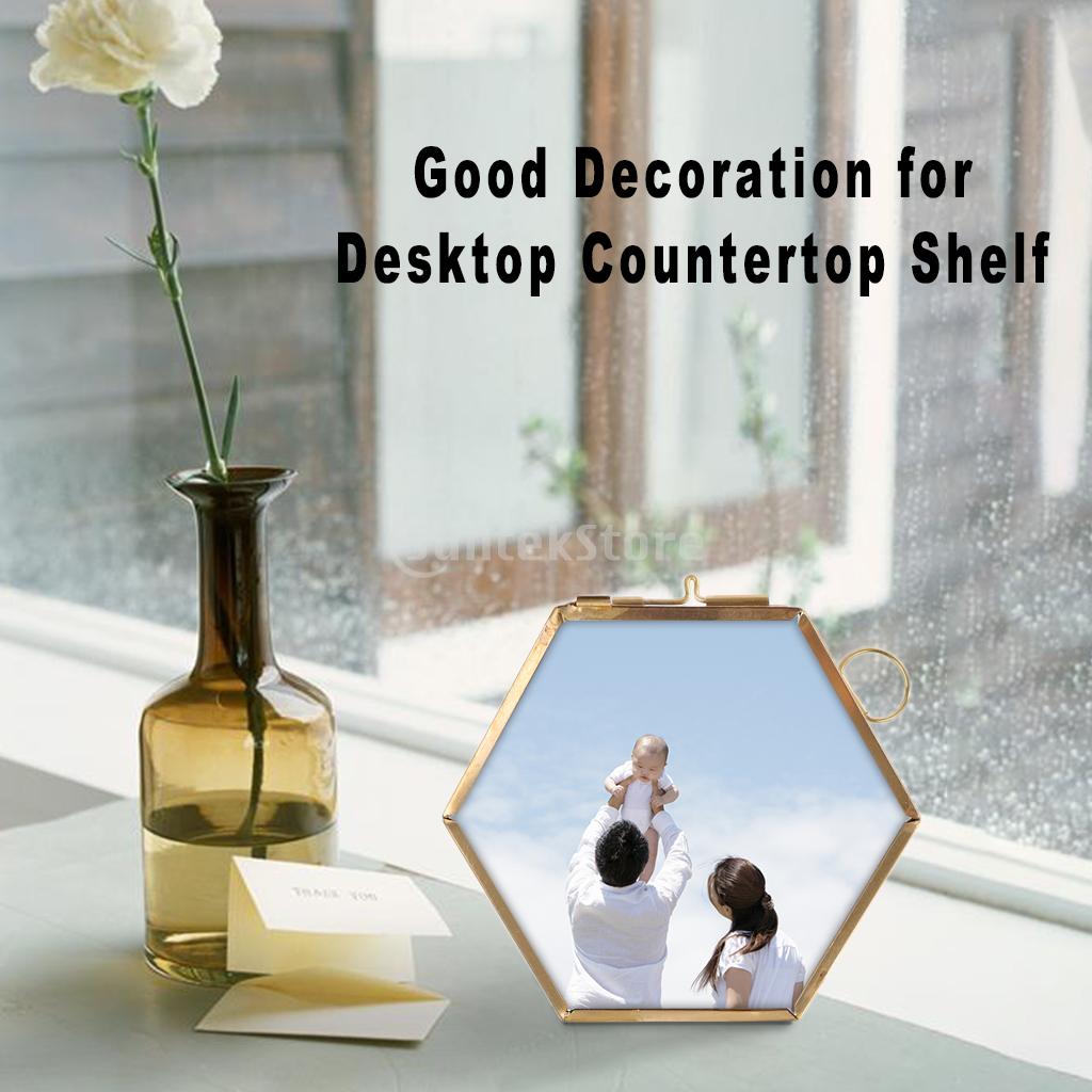 Hanging Metal Glass Vintage Hexagon Photo Picture Frame Keepsake 8.8x8.5cm