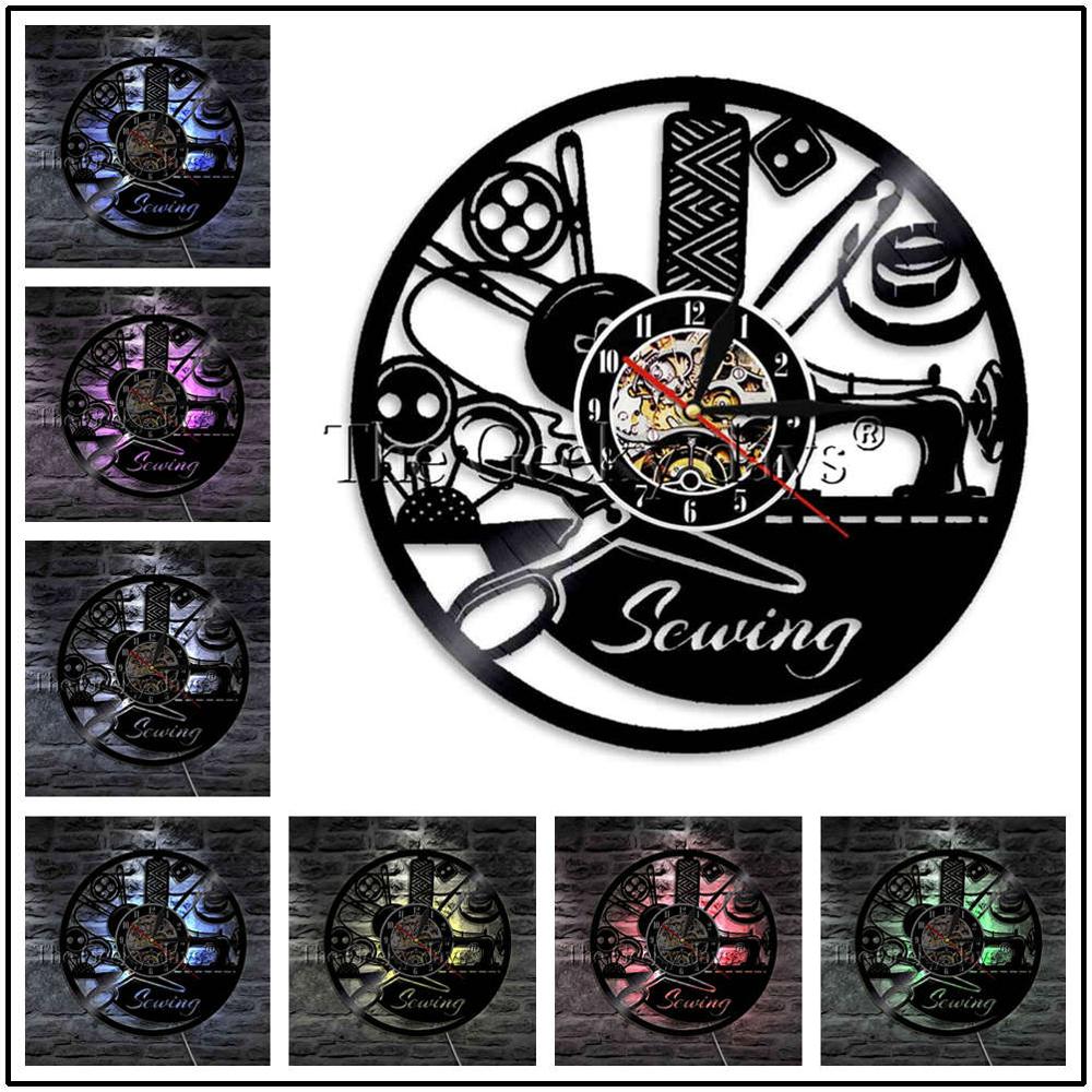 J'aime coudre vinyle Record horloge murale reloj de pared Vintage Quilting Machine à coudre horloge montre couturière femmes mère: Pink / 12 Inch With LED