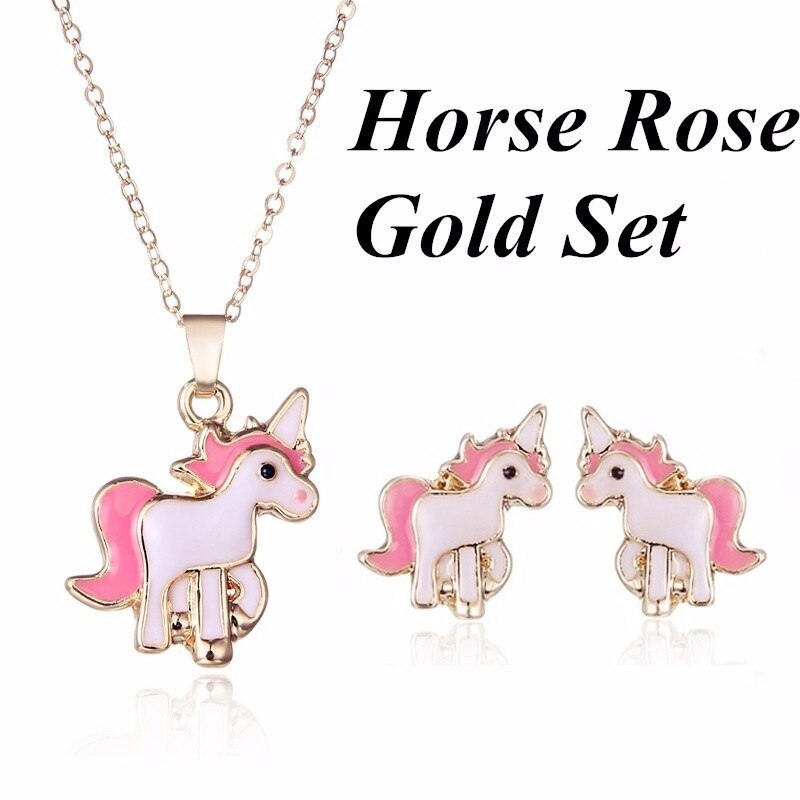 3 teile/satz Anhänger Halsketten Ring einstellen Rosa Pferd Einhorn Schmuck Zubehör Halsketten für Frauen Mädchen Bausätze Hochzeit Party
