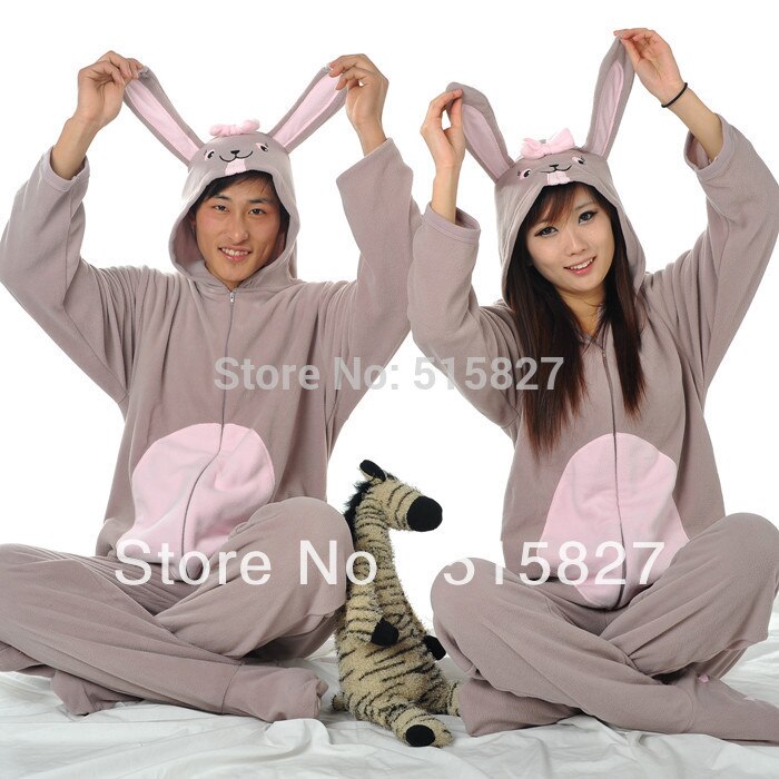 Adult Unisex Animal Lovely Gray Rabbit Footed Pajamas Sleepsuit Cosplay Sleepwear